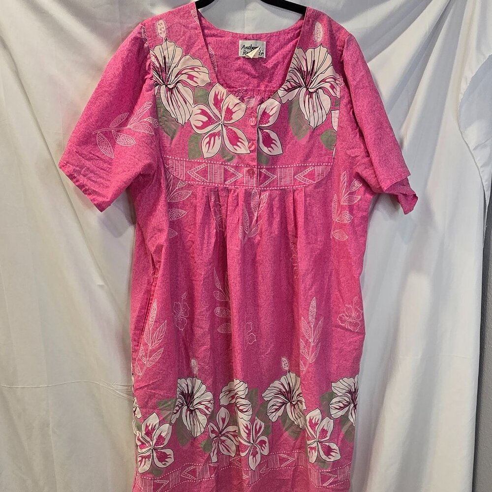Vintage Anatomy Richards Pink & White Floral Mumu Dress w/ Pockets Size 2X